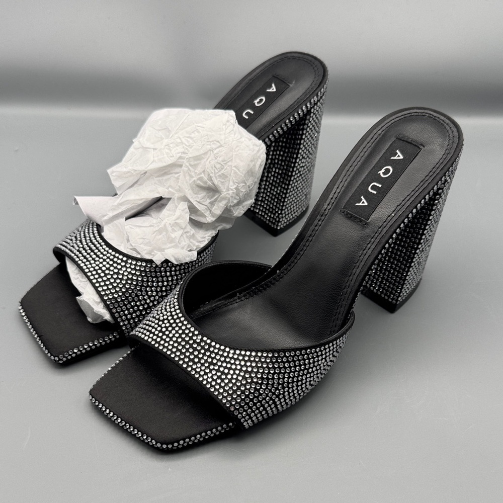 AQUA Women's Daisy Embellished Block Heel Mules